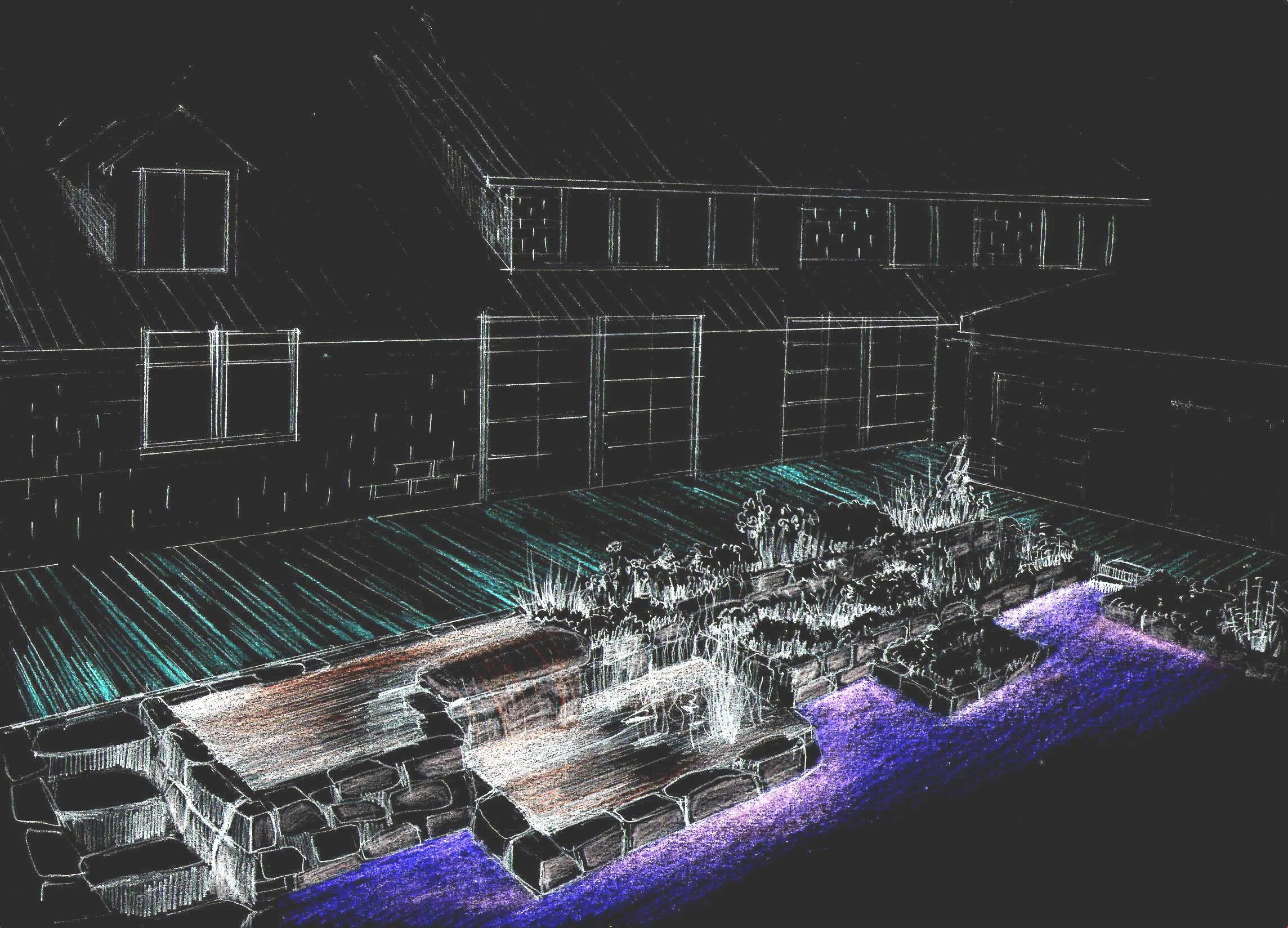 Skica zahrady — pohled 1