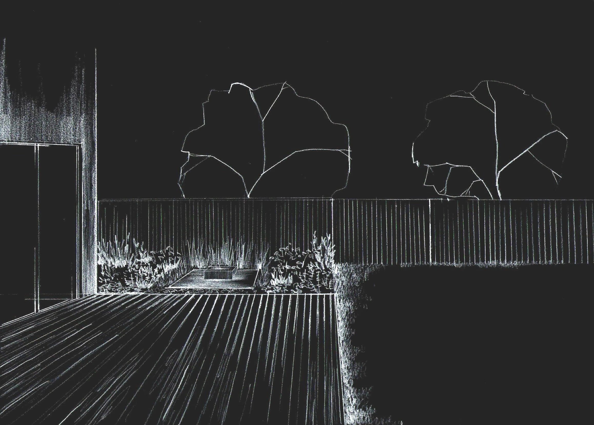 Skica zahrady — pohled 3